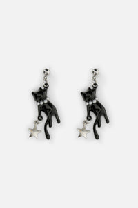 Dangerfield - Hanging Cat Earrings - black