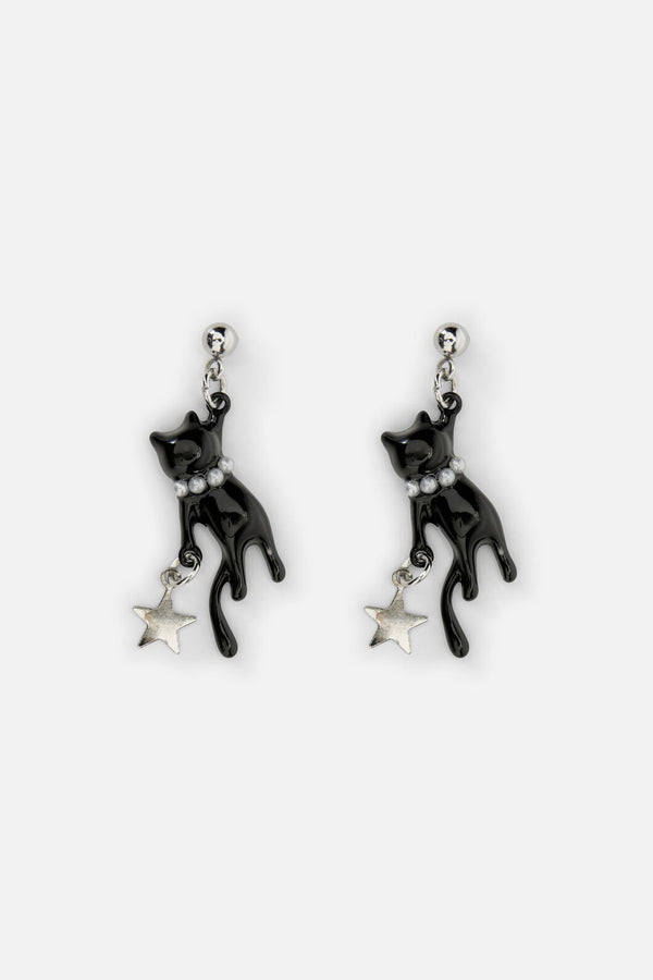 Dangerfield - Hanging Cat Earrings - black
