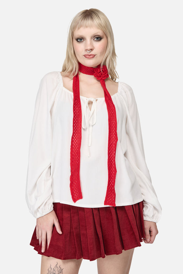 Dangerfield - Red Narrow Daisy Pin Scarf - red