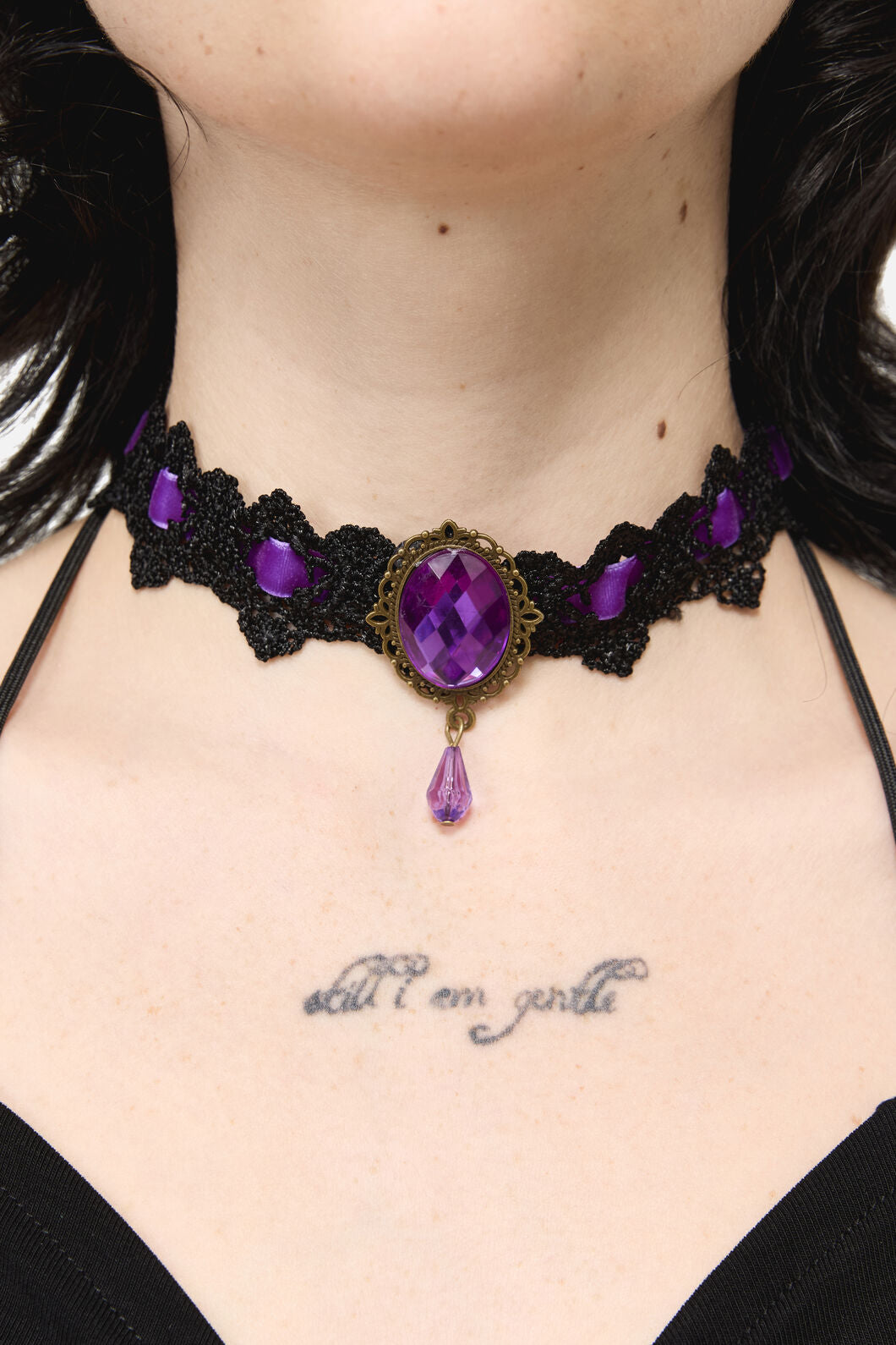 Dangerfield - Ribbon & Lace Choker - purple-black