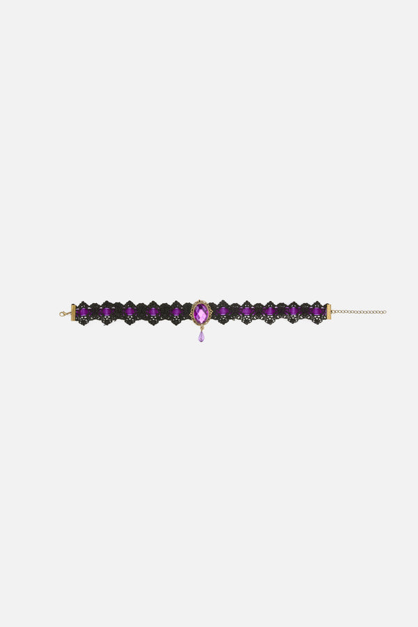 Dangerfield - Ribbon & Lace Choker - purple-black
