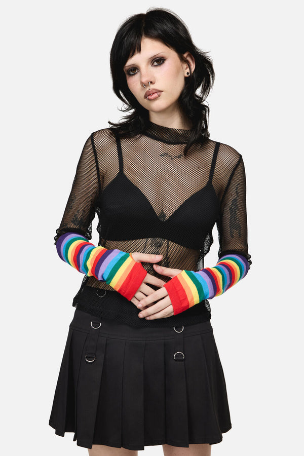 Dangerfield - Rainbow Long Fingerless Gloves - rainbow