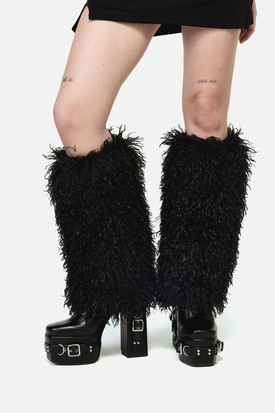 Dangerfield - Shaggy Faux Fur Legwarmers - black