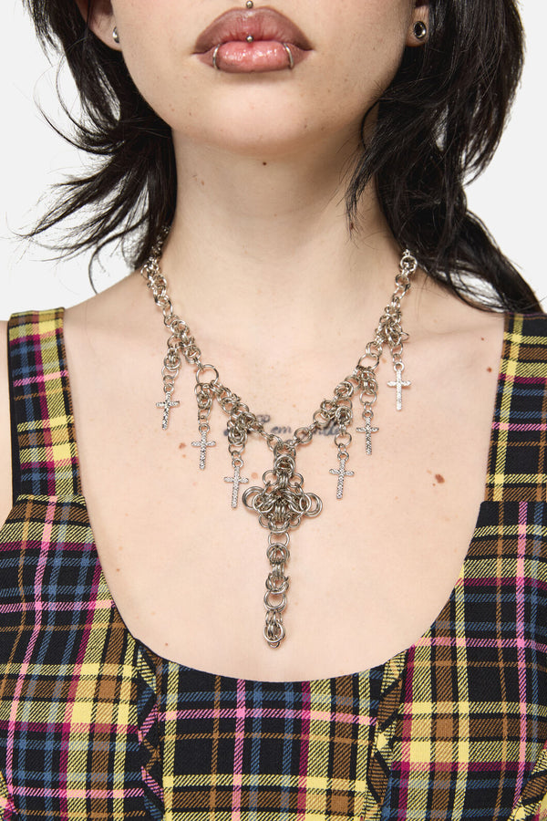 Dangerfield - Cross Chainmail Necklace - silver