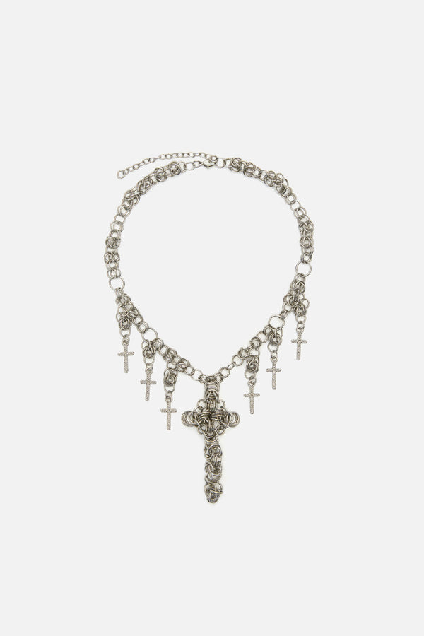 Dangerfield - Cross Chainmail Necklace - silver