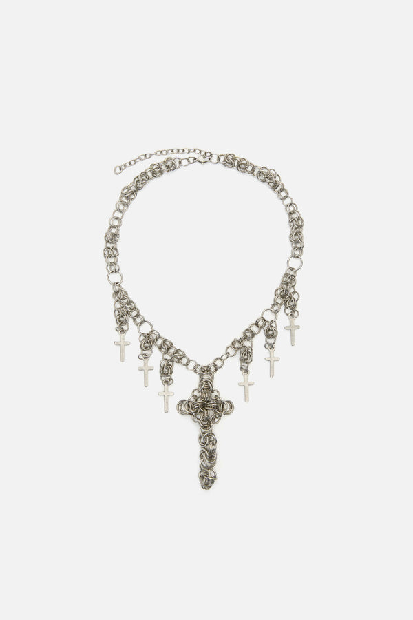 Dangerfield - Cross Chainmail Necklace - silver