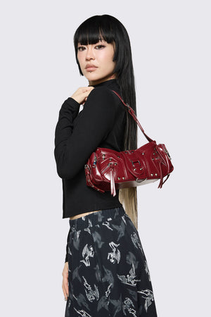 Dangerfield - Dark Red Stud Shoulder Bag - dark-red