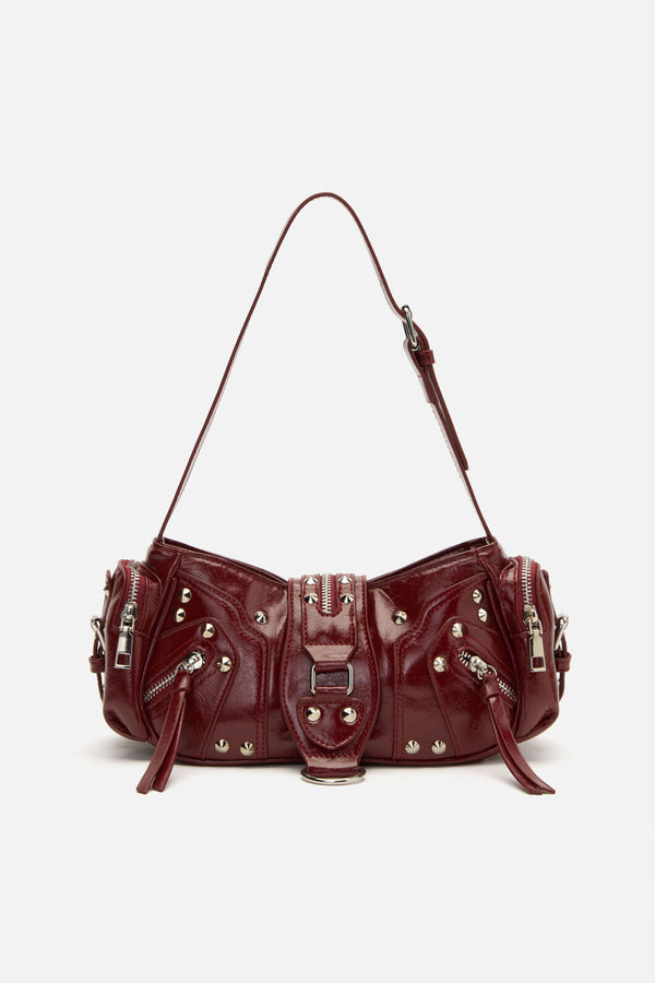 Dangerfield - Dark Red Stud Shoulder Bag - dark-red