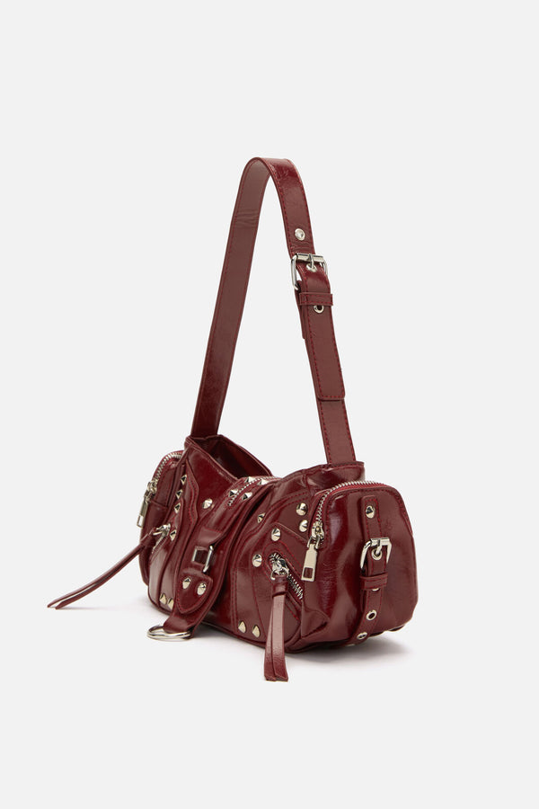 Dangerfield - Dark Red Stud Shoulder Bag - dark-red