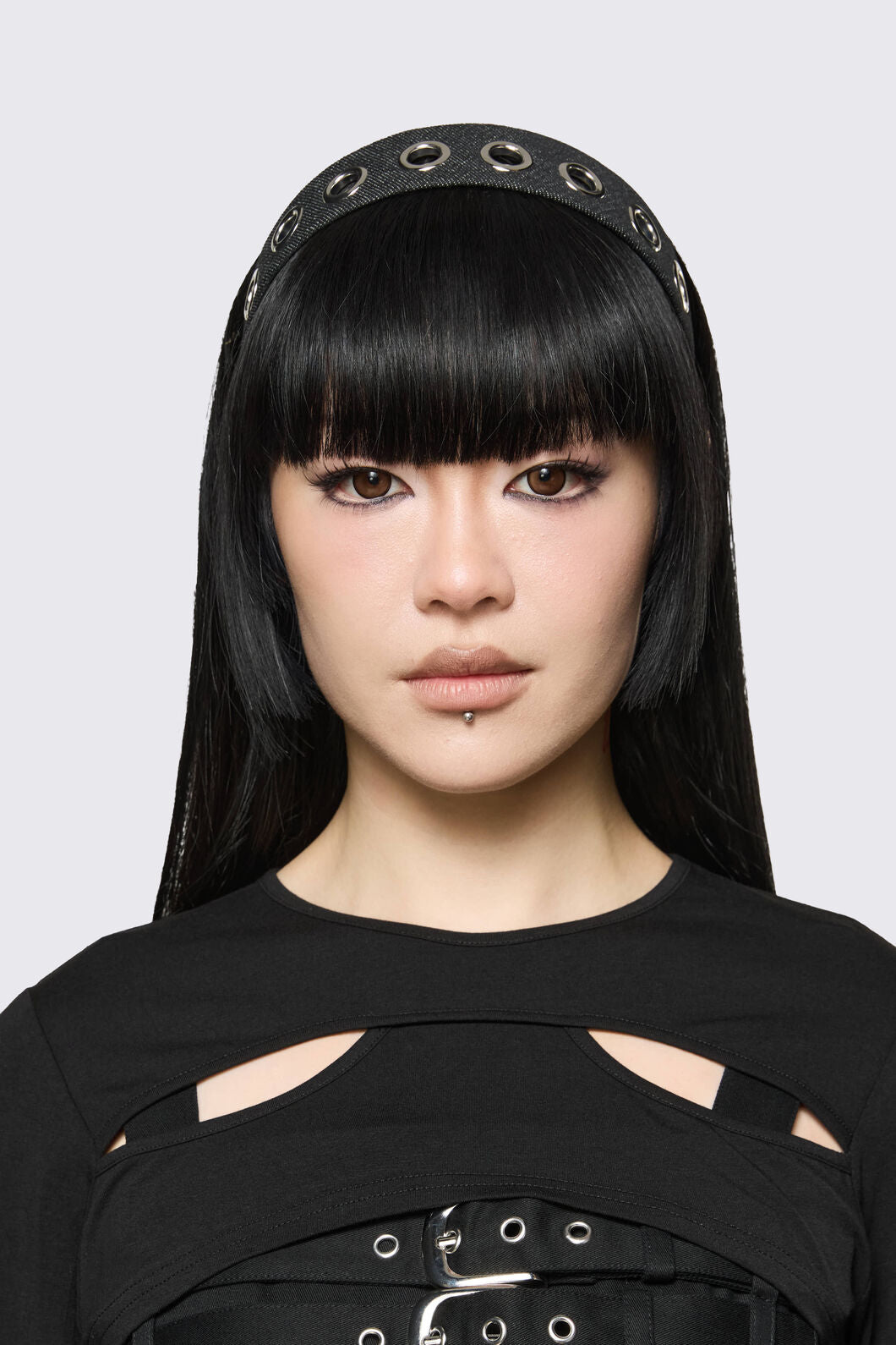 Dangerfield - Denim Eyelet Headband - black