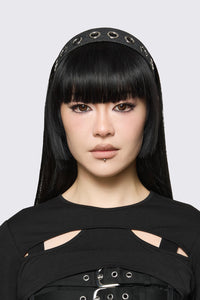 Dangerfield - Denim Eyelet Headband - black