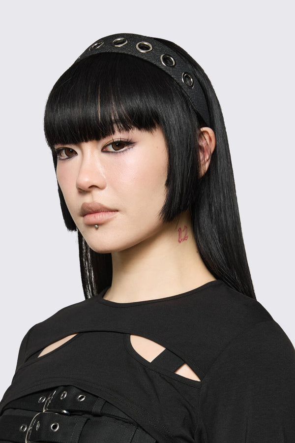 Dangerfield - Denim Eyelet Headband - black
