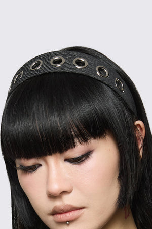 Dangerfield - Denim Eyelet Headband - black