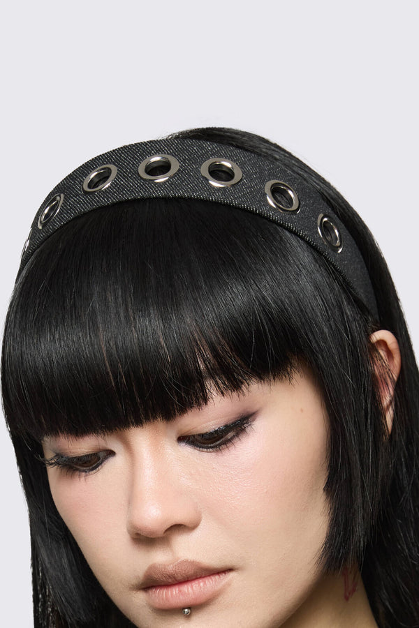 Dangerfield - Denim Eyelet Headband - black
