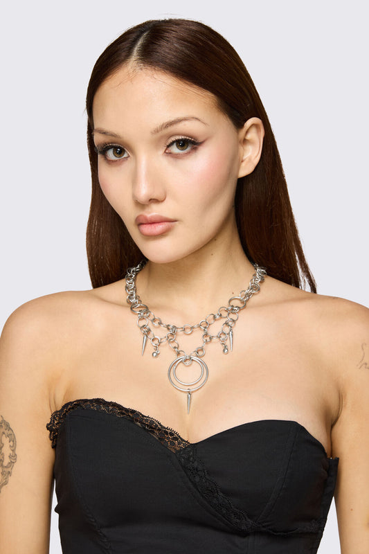 Dangerfield - Chain & Rings Necklace - silver