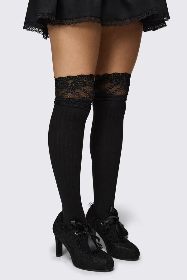 Dangerfield - Long Lace Top Sock - black