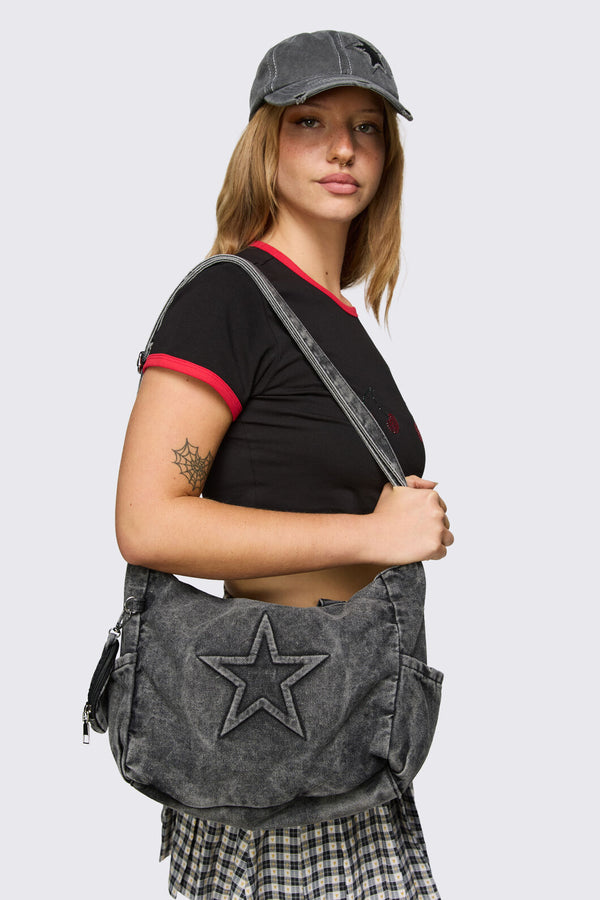 Dangerfield - Embossed Star Denim Bag - dark-grey