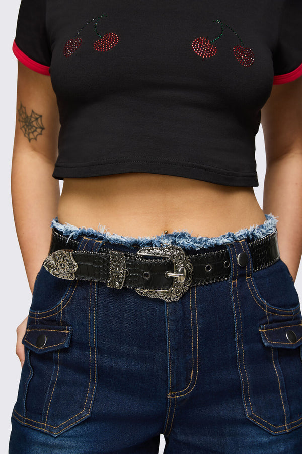 Dangerfield - Fancy Flower Buckle Belt - black