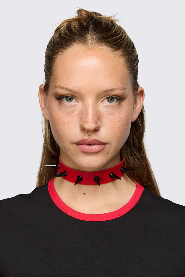 Dangerfield - Red & Black Spike Choker - red