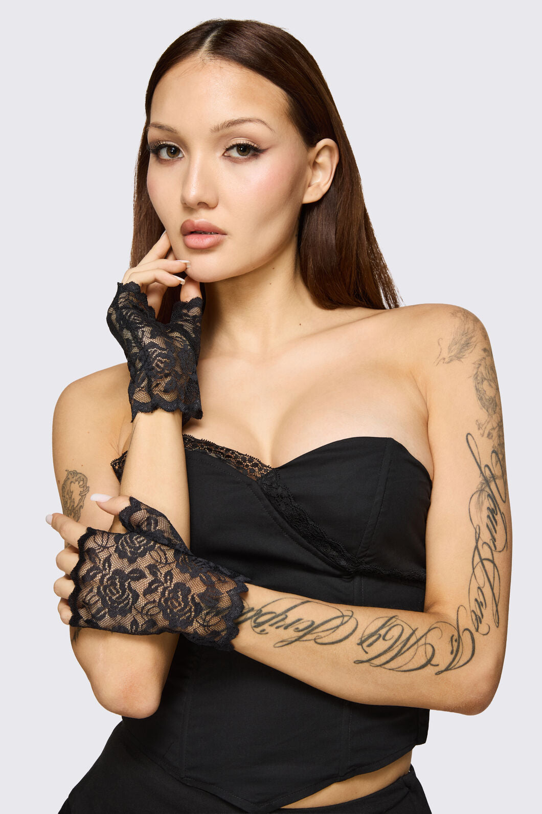 Dangerfield - Black Rose Lace Gloves - black