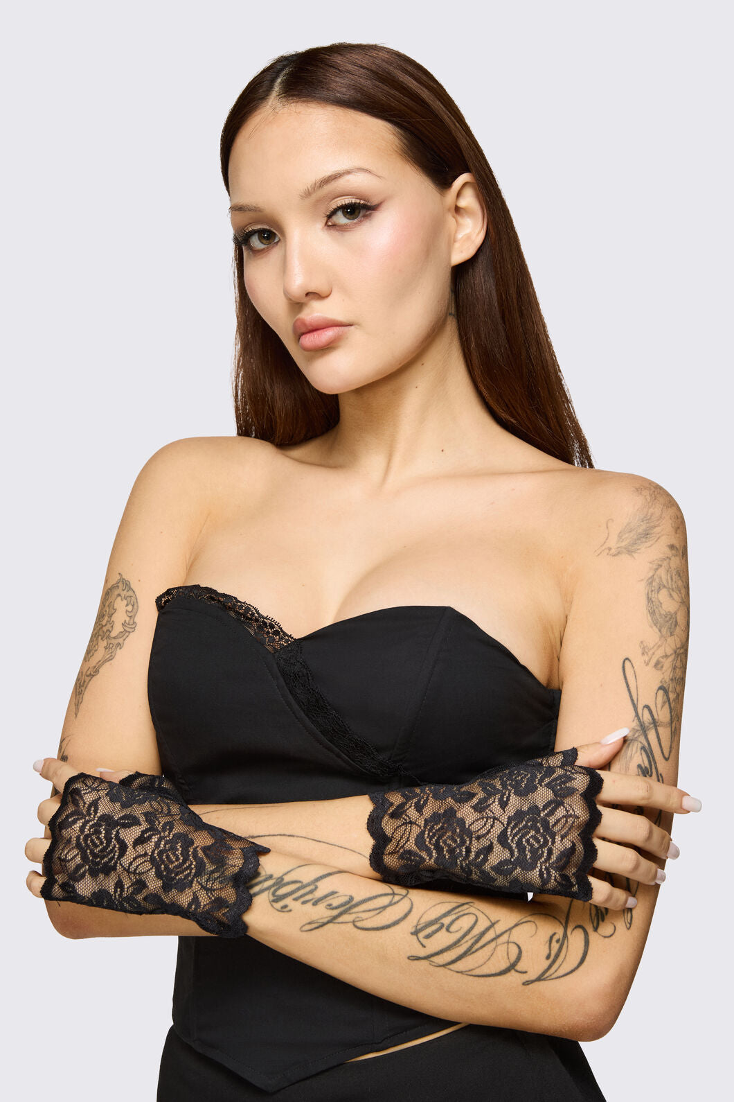 Dangerfield - Black Rose Lace Gloves - black