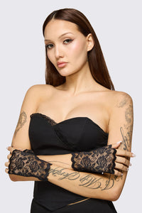 Dangerfield - Black Rose Lace Gloves - black