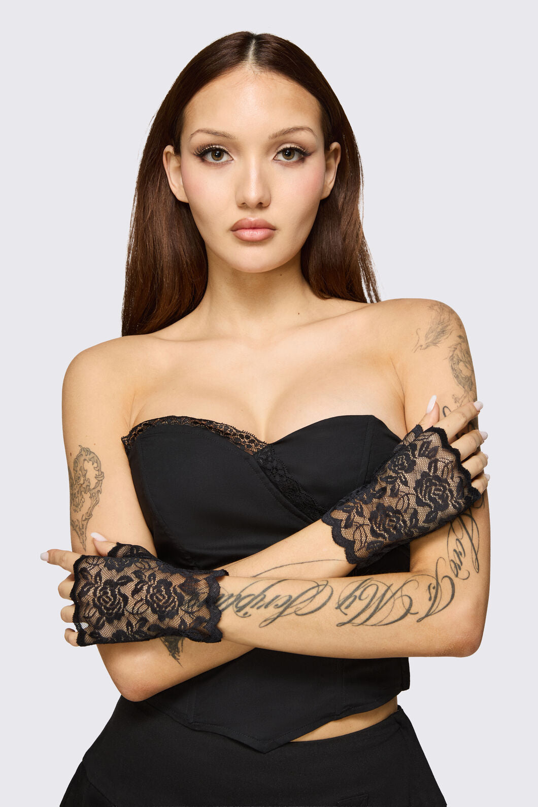 Dangerfield - Black Rose Lace Gloves - black