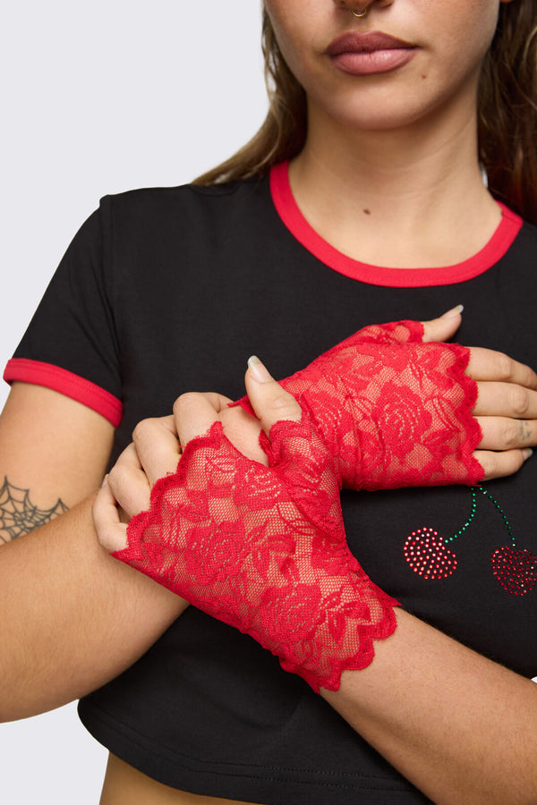 Dangerfield - Red Rose Lace Gloves - red