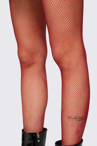 Dangerfield - Red Micro Fishnet Tights - red
