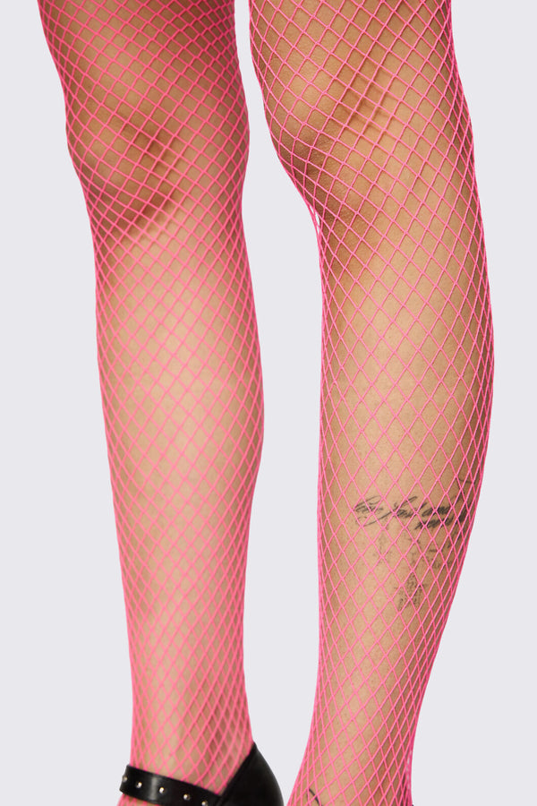 Dangerfield - Hot Pink Fishnet Tights - hot-pink