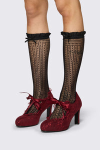 Dangerfield - Black Lace Bow Long Sock - black