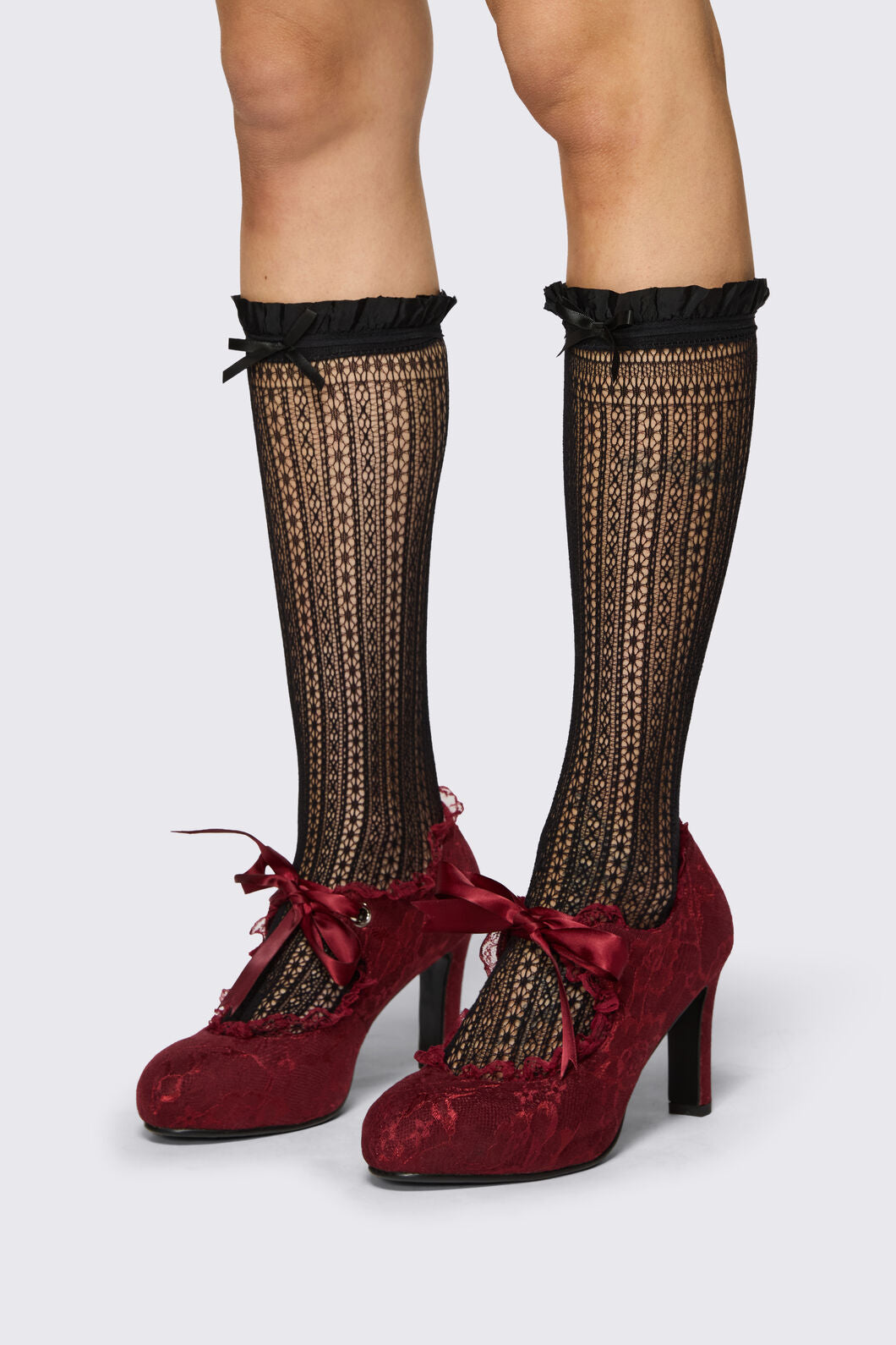 Dangerfield - Black Lace Bow Long Sock - black