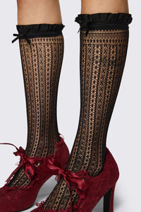 Dangerfield - Black Lace Bow Long Sock - black