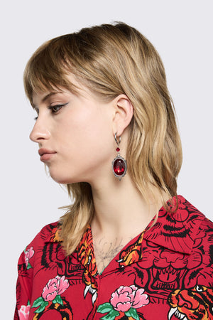 Dangerfield - Red Stone Earrings - silver