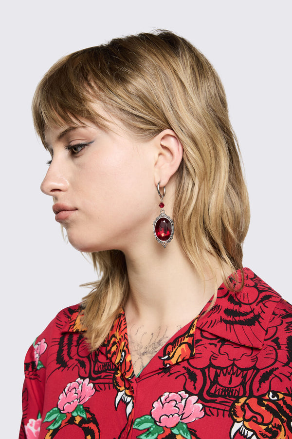Dangerfield - Red Stone Earrings - silver