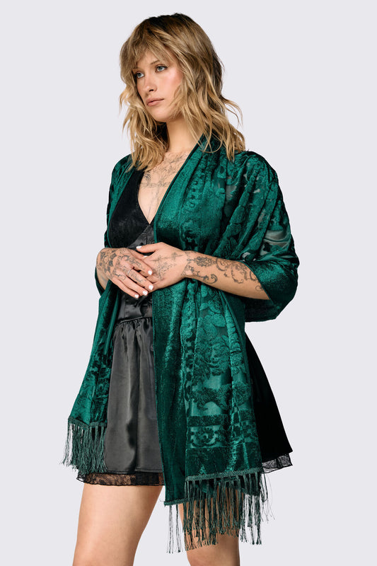 Dangerfield - Green Velvet Burnout Scarf - green