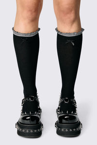 Dangerfield - Long Frill Bow Socks - black