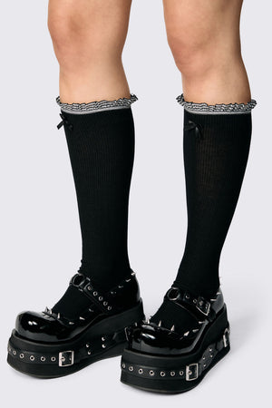 Dangerfield - Long Frill Bow Socks - black