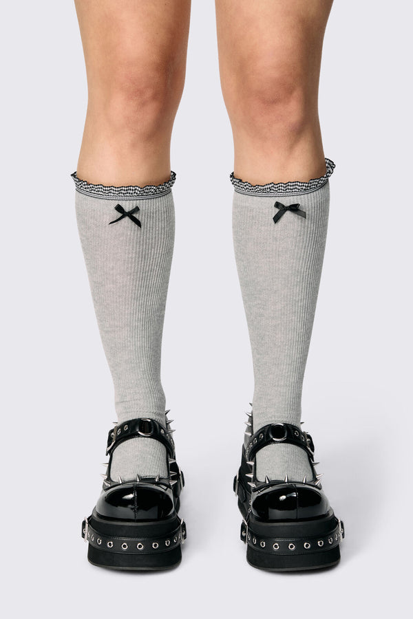 Dangerfield - Long Frill Bow Socks - grey
