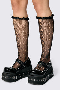 Dangerfield - Long Lace & Satin Socks - black