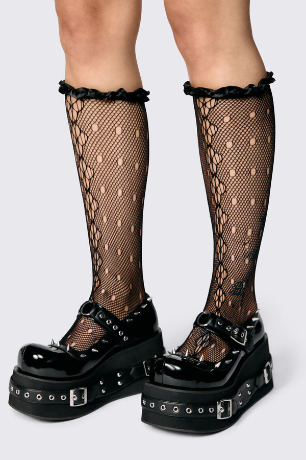 Dangerfield - Long Lace & Satin Socks - black