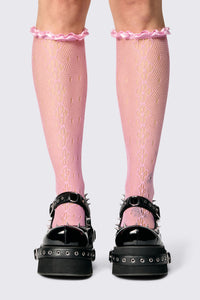 Dangerfield - Long Lace & Satin Socks - pink