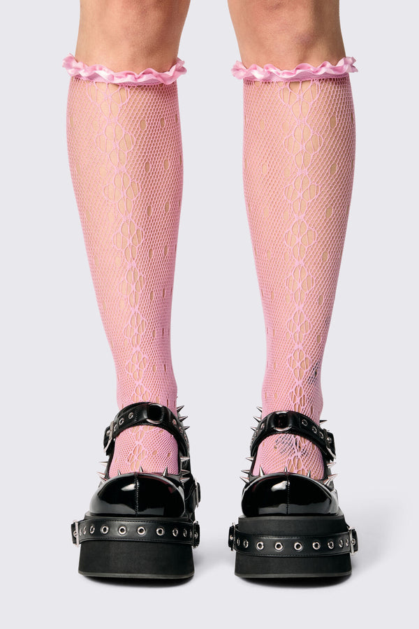 Dangerfield - Long Lace & Satin Socks - pink