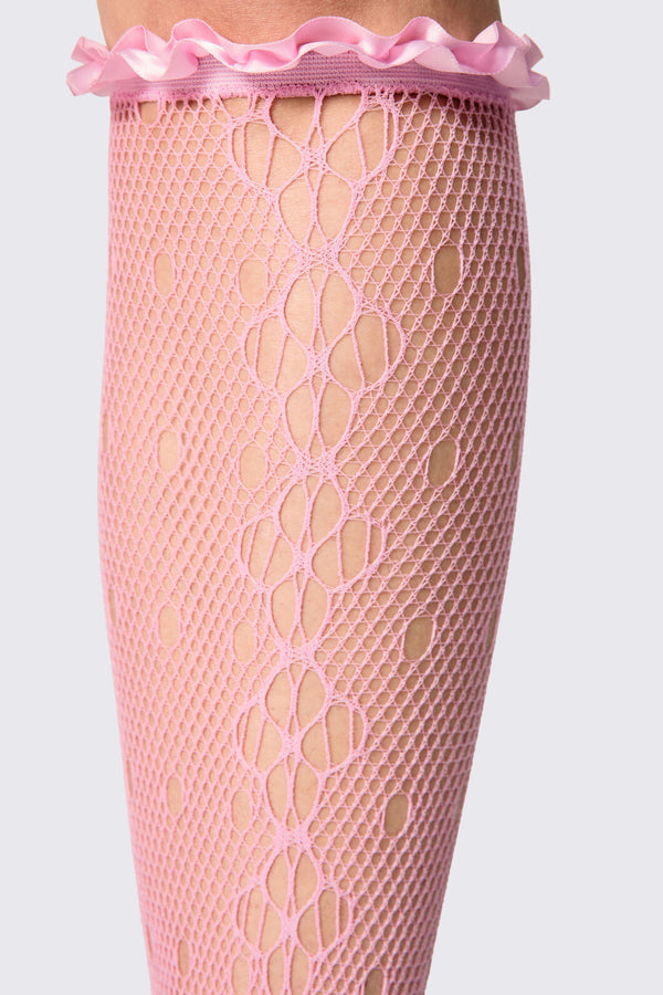 Dangerfield - Long Lace & Satin Socks - pink