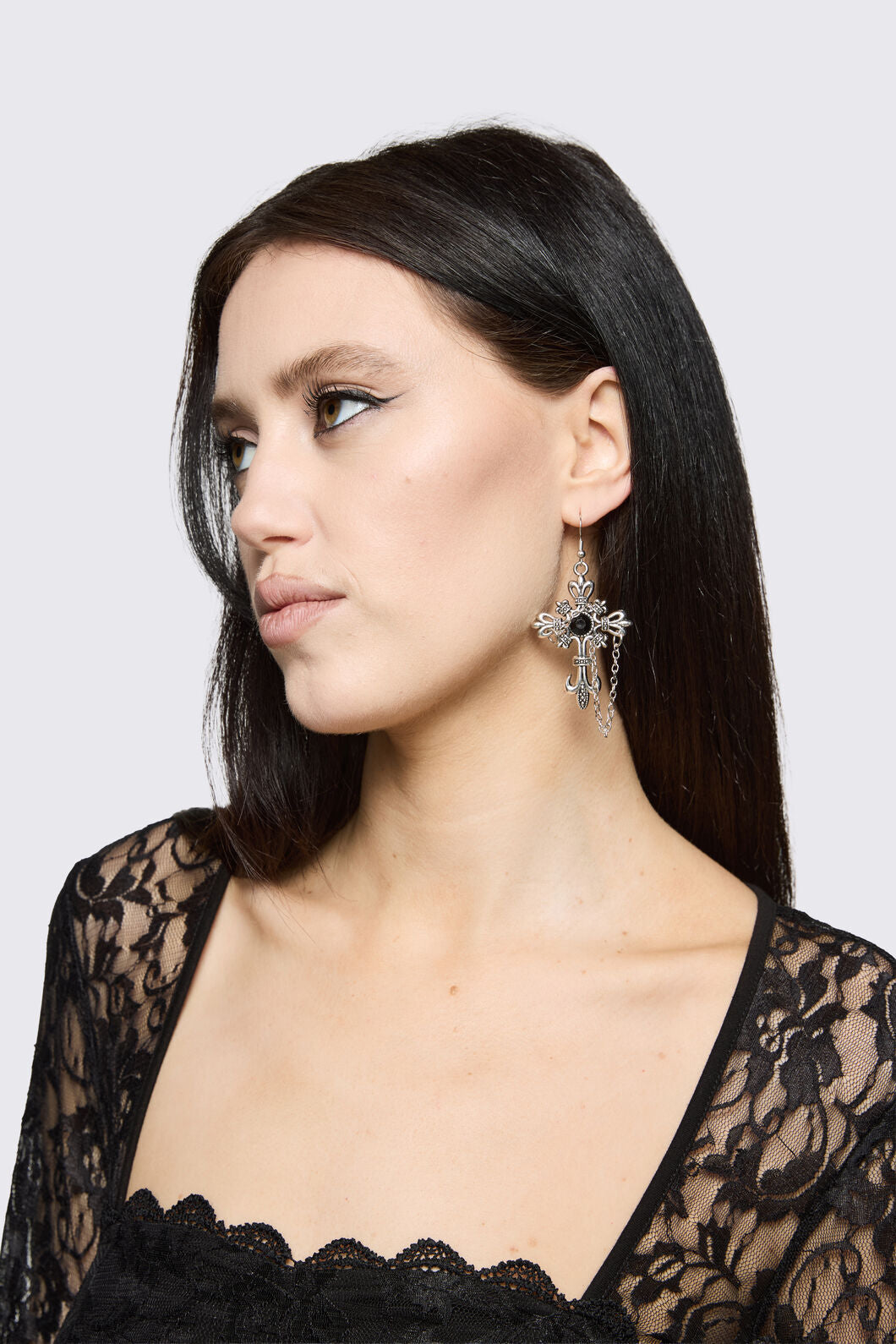 Dangerfield - Gothic Cross Chain Earrings - silver