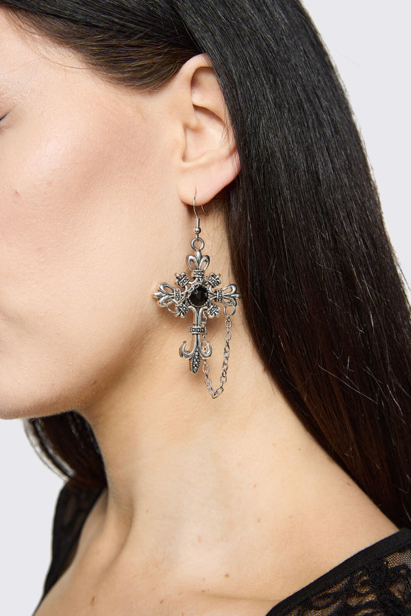 Dangerfield - Gothic Cross Chain Earrings - silver