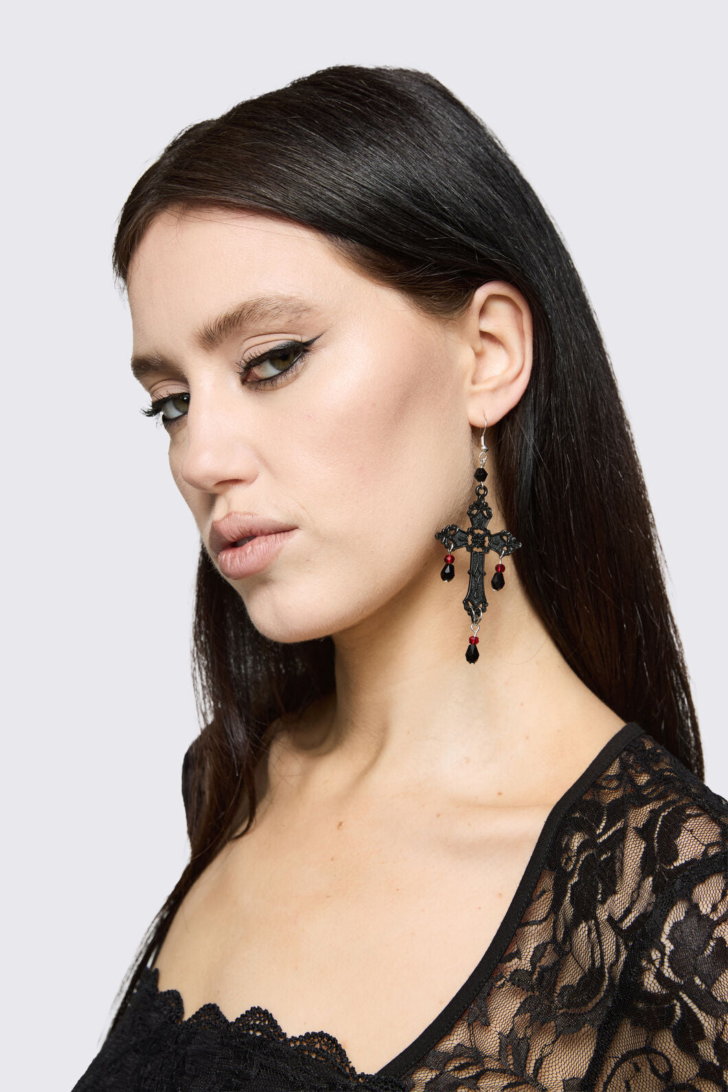Dangerfield - Black Cross Bead Earrings - black