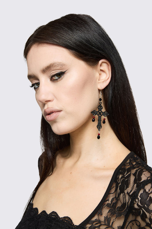 Dangerfield - Black Cross Bead Earrings - black