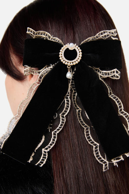 Dangerfield - Elaborate Velvet Bow Hair Clip - black