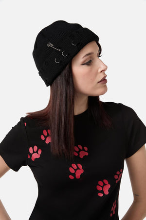 Dangerfield - Distressed & Pierced Beanie - black